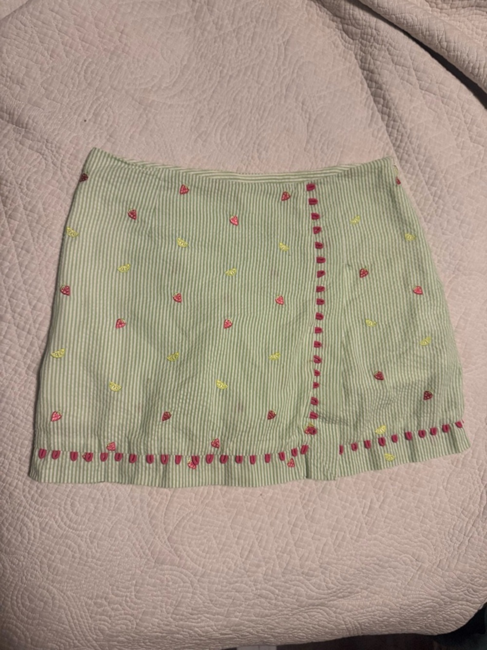 Lilly Pulitzer Light Green Mini Skirt with Pink & Yellow Embroidery
